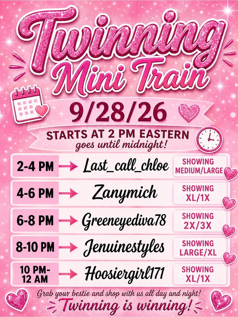 9/28 Twinning Mini Train!
